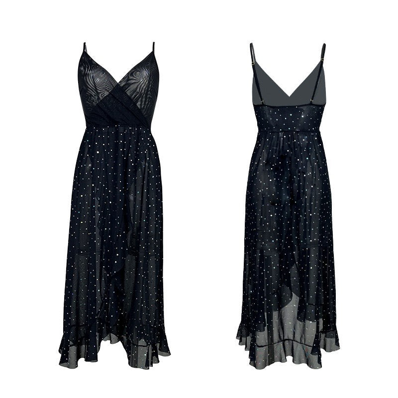 ZAHIR Petal Muse: Long Sheer Mesh Robe with 3D Floral Trim