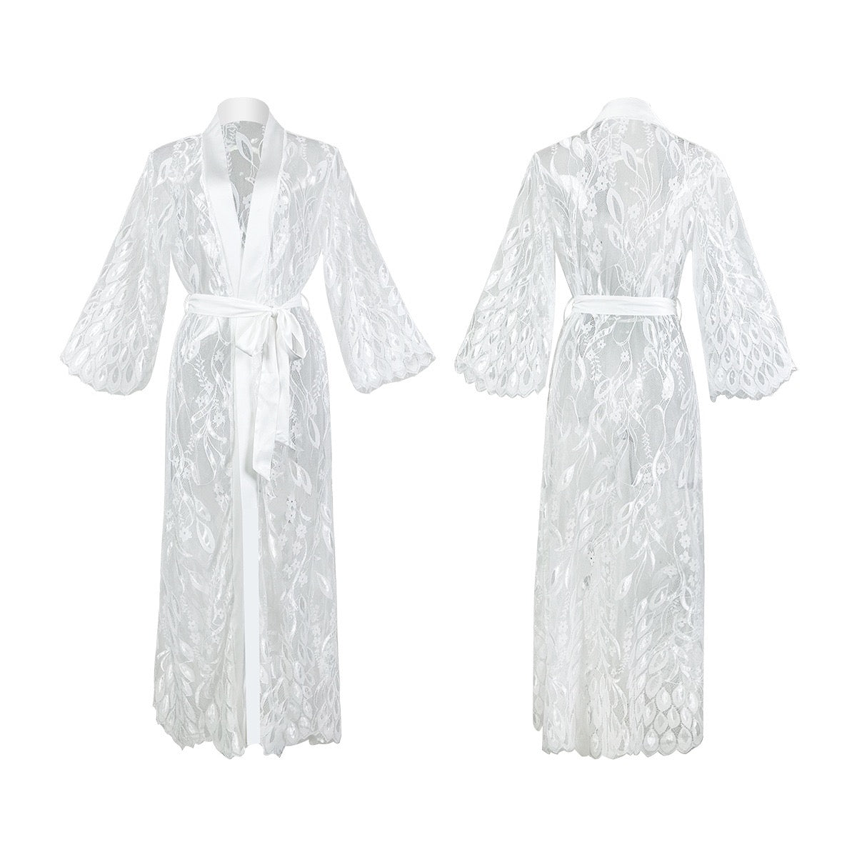 ZAHIR Private Edit: Botanical Lace Maxi Robe with Satin Trim
