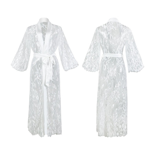 ZAHIR Private Edit: Botanical Lace Maxi Robe with Satin Trim