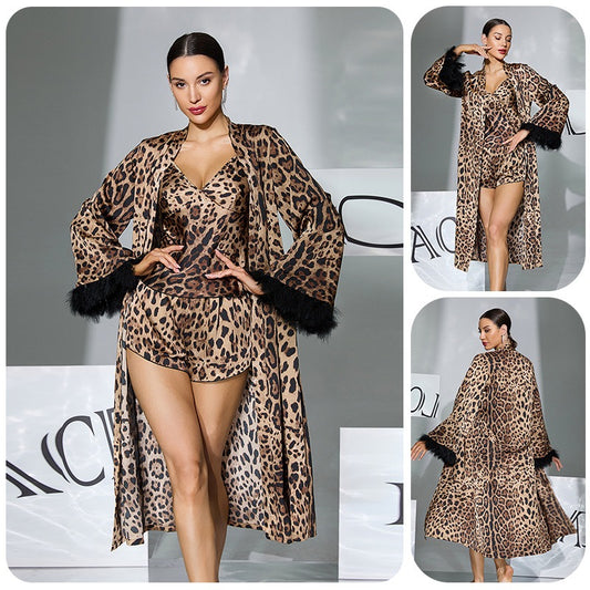 ZAHIR Private Edit: Feather-Trimmed Sheer Mesh Robe & Lingerie Set