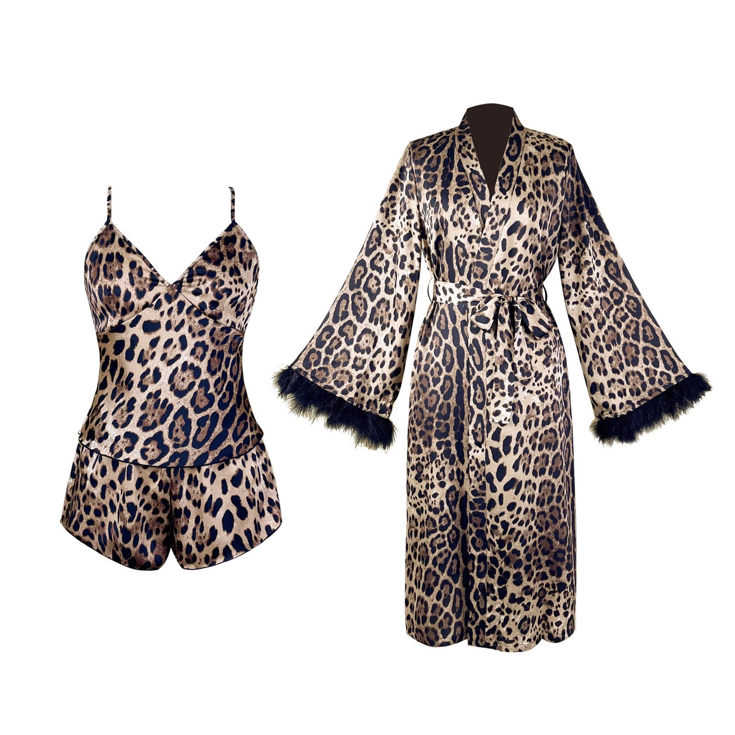 ZAHIR Private Edit: Feather-Trimmed Sheer Mesh Robe & Lingerie Set