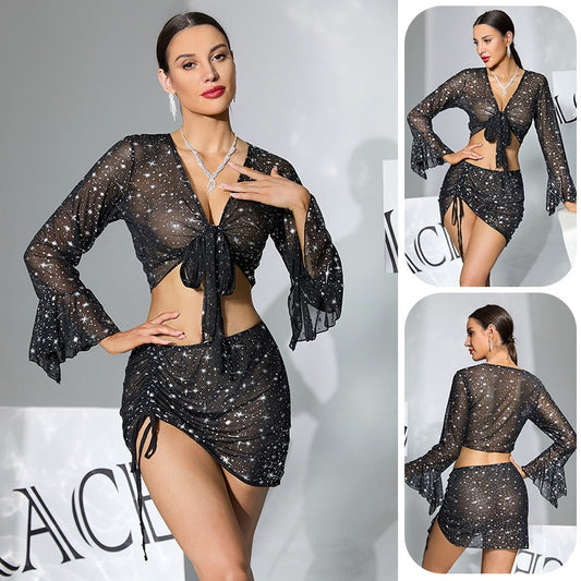 ZAHIR Private Edit Midnight Sparkle Sheer Two-Piece Cover-Up Set