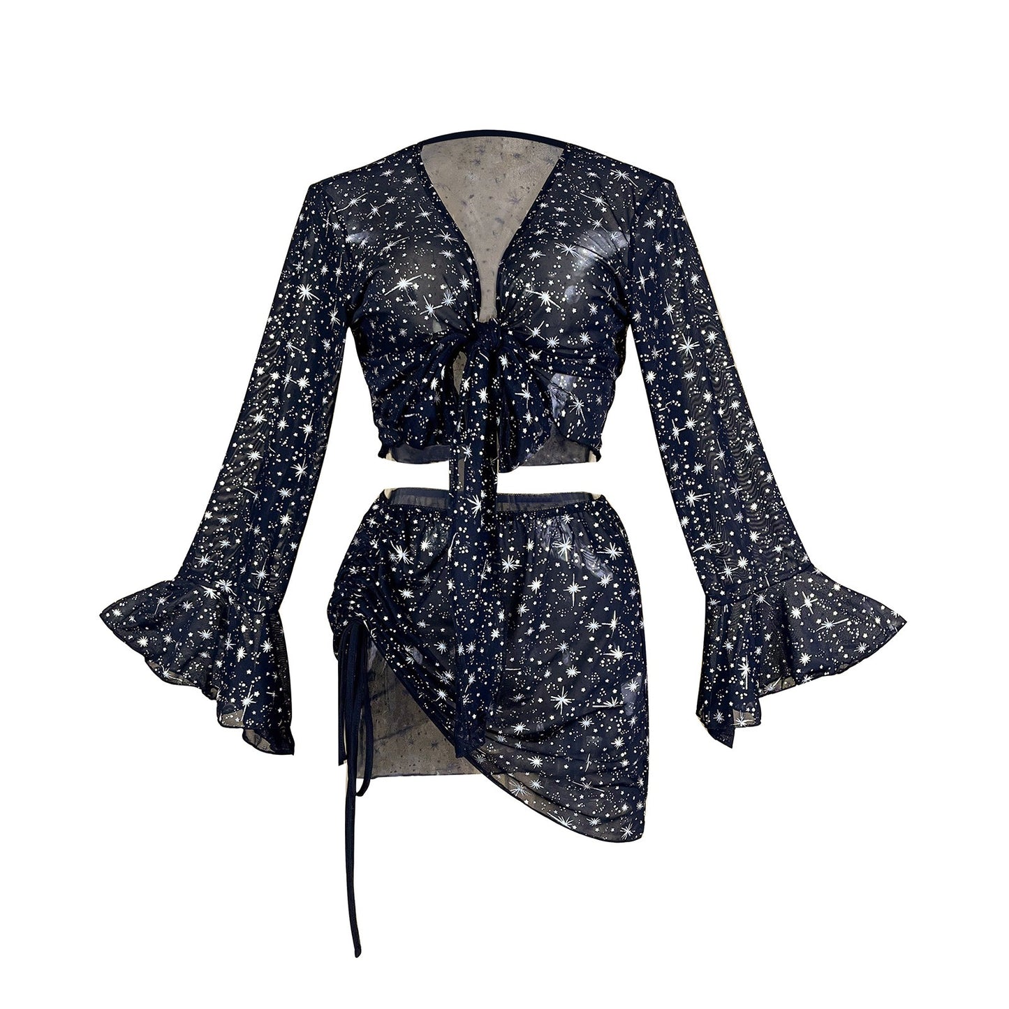 ZAHIR Private Edit Midnight Sparkle Sheer Two-Piece Cover-Up Set