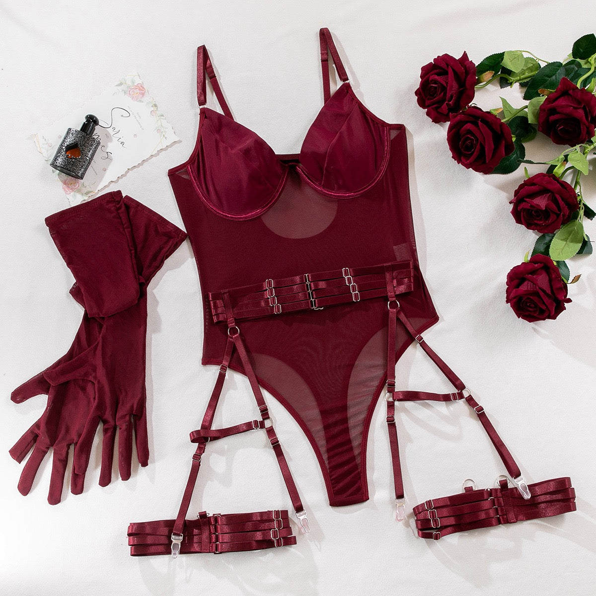ZAHIR Private Edit: The Enchanted Emerald Mesh Bodysuit Lingerie Set
