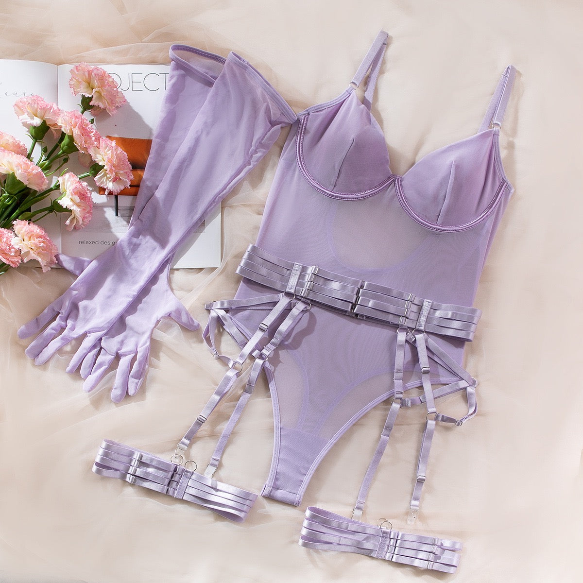 ZAHIR Private Edit: The Enchanted Emerald Mesh Bodysuit Lingerie Set