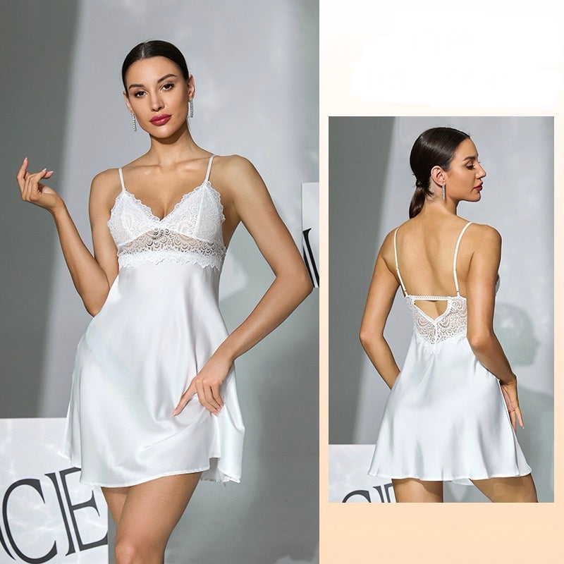 ZAHIR White Satin Feather Robe & Chemise Set | Private Edit