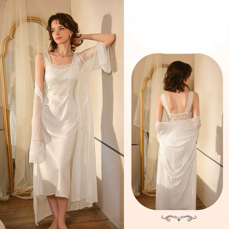 ZAHIR Black Lace Satin Slip & Sheer Robe Set | Private Edit