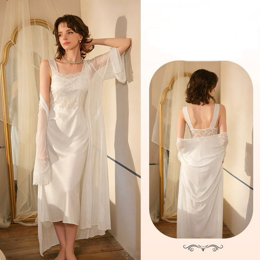 ZAHIR Black Lace Satin Slip & Sheer Robe Set | Private Edit