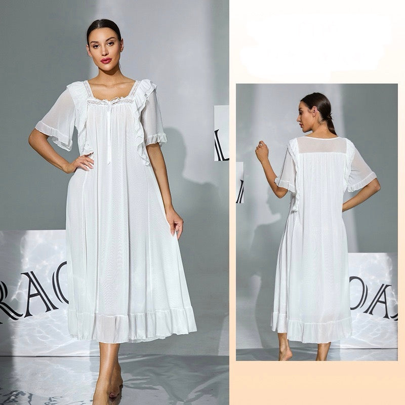 ZAHIR White Ruffled Sheer Nightgown | Private Edit