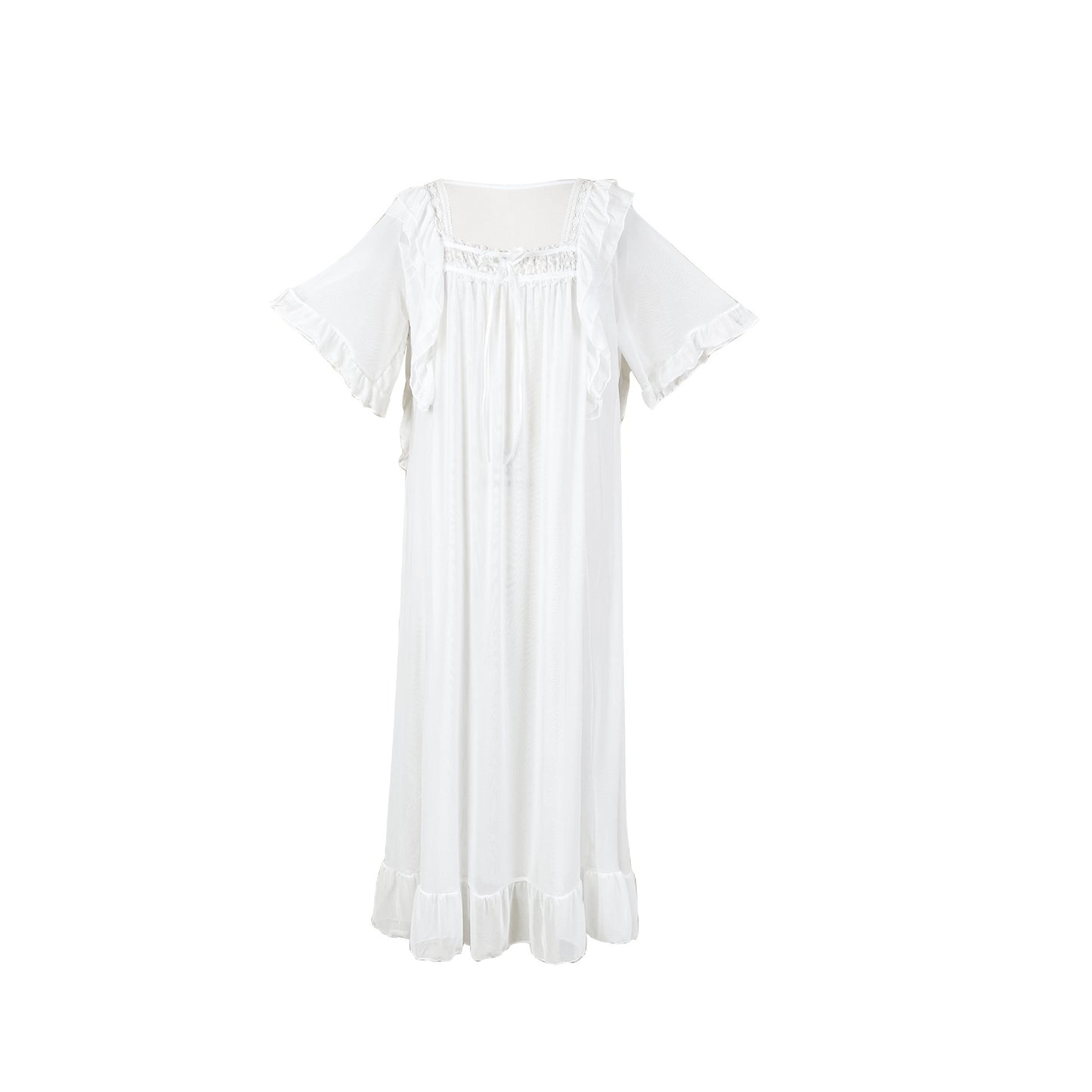 ZAHIR White Ruffled Sheer Nightgown | Private Edit
