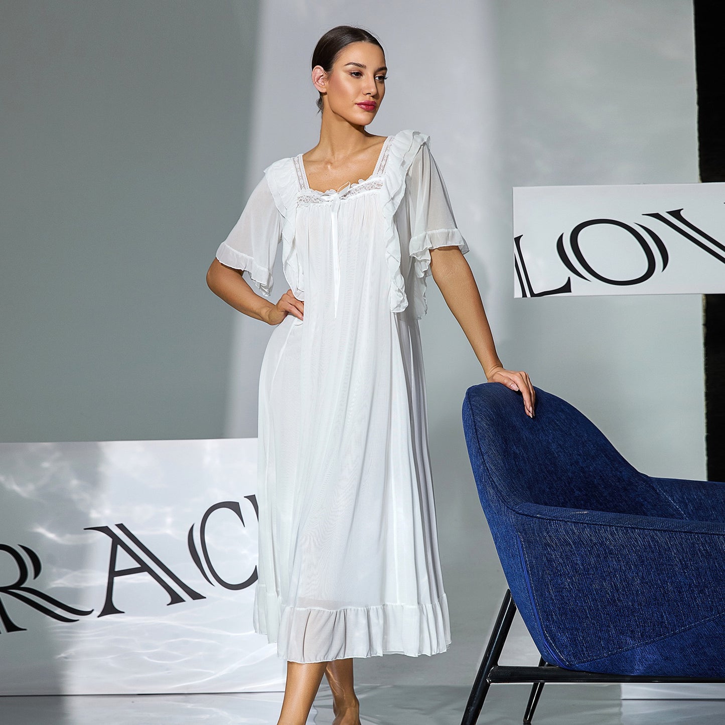 ZAHIR White Ruffled Sheer Nightgown | Private Edit