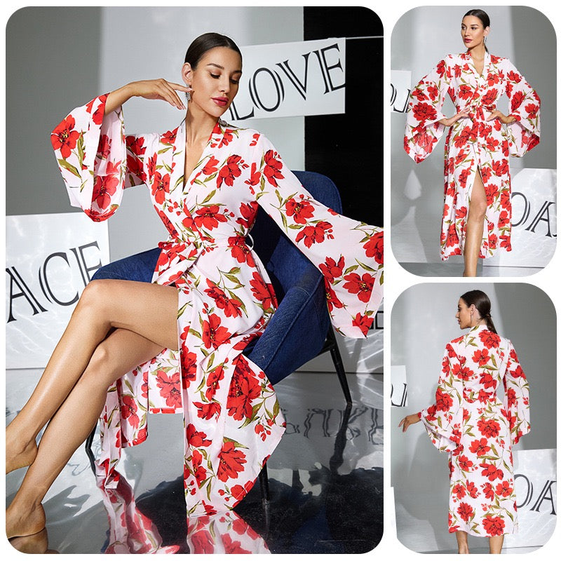 ZAHIR Red Floral Kimono Robe | Private Edit