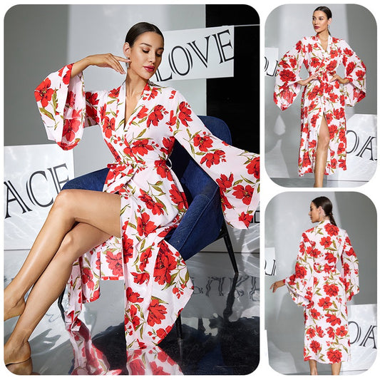 ZAHIR Red Floral Kimono Robe | Private Edit