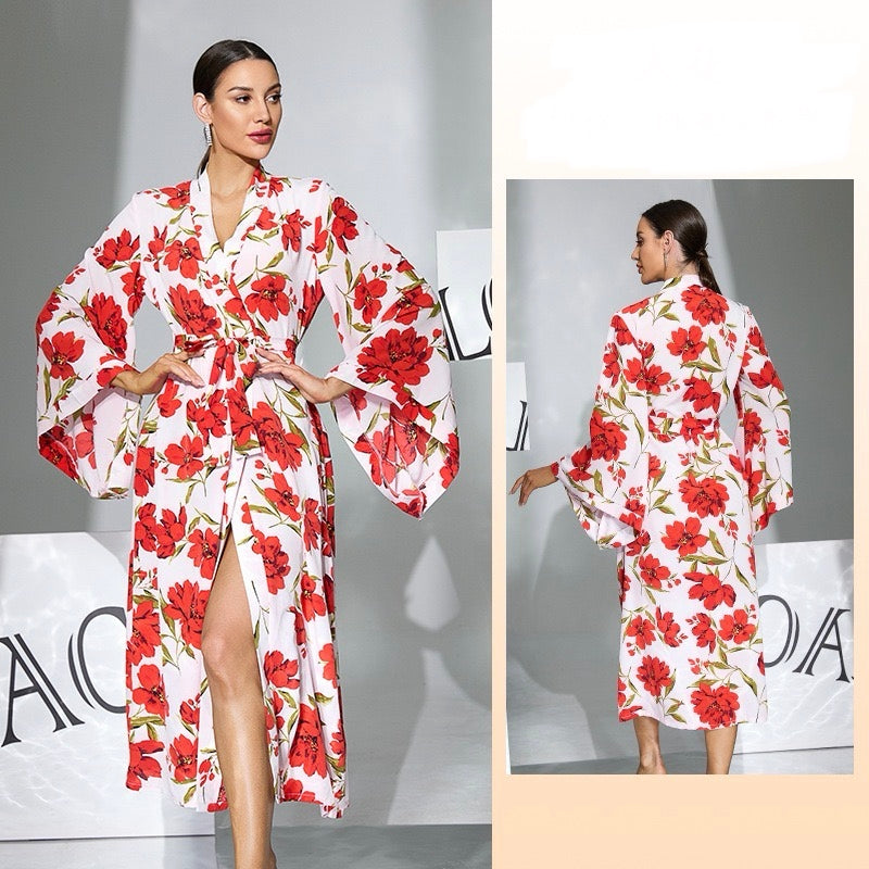 ZAHIR Red Floral Kimono Robe | Private Edit