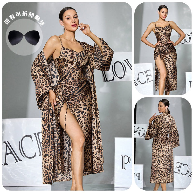 ZAHIR Leopard Print Satin Slip & Robe Set | Private Edit