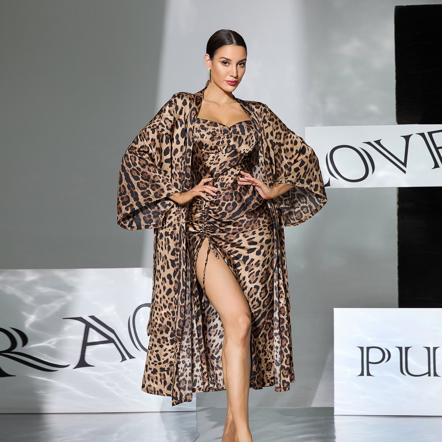 ZAHIR Leopard Print Satin Slip & Robe Set | Private Edit