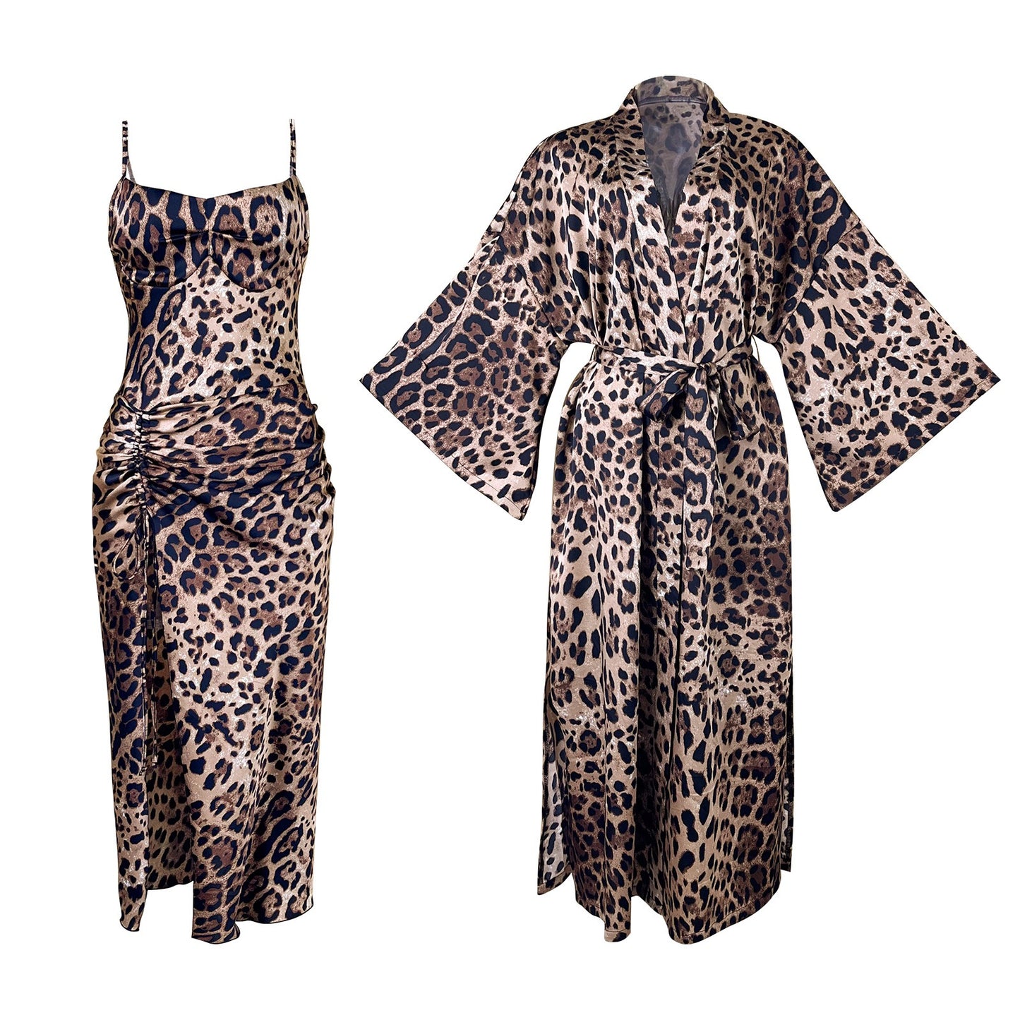 ZAHIR Leopard Print Satin Slip & Robe Set | Private Edit