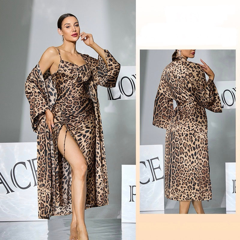 ZAHIR Leopard Print Satin Slip & Robe Set | Private Edit