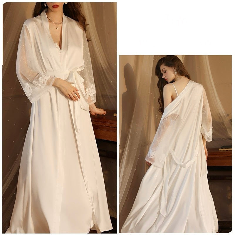 ZAHIR Private Edit: Bridal Whisper Satin Lace Nightgown & Sheer Robe Set
