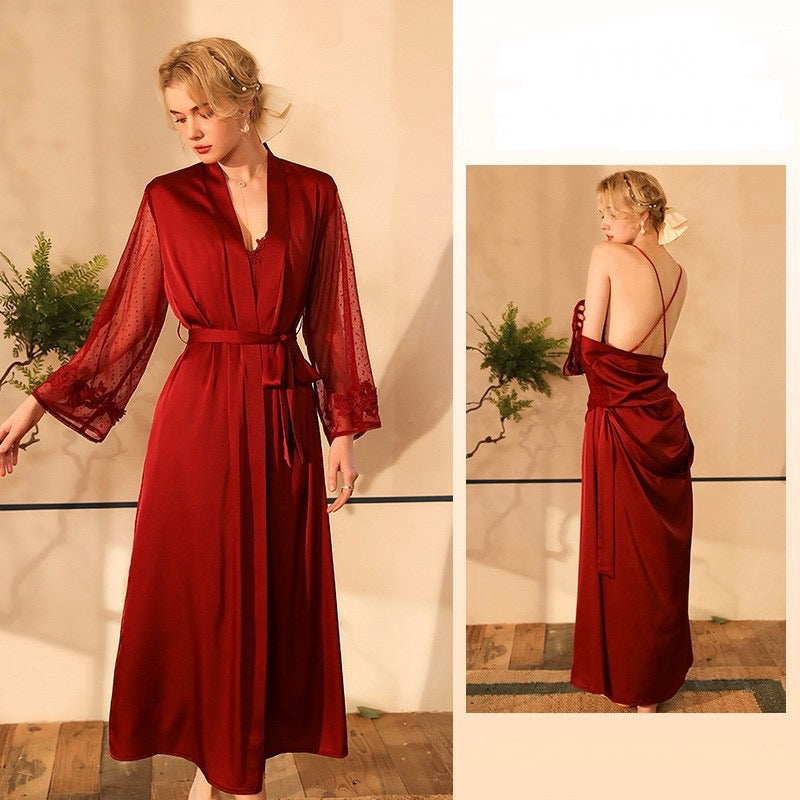 ZAHIR Private Edit: Bridal Whisper Satin Lace Nightgown & Sheer Robe Set