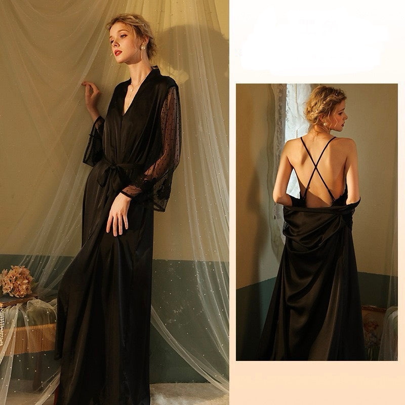 ZAHIR Private Edit: Bridal Whisper Satin Lace Nightgown & Sheer Robe Set