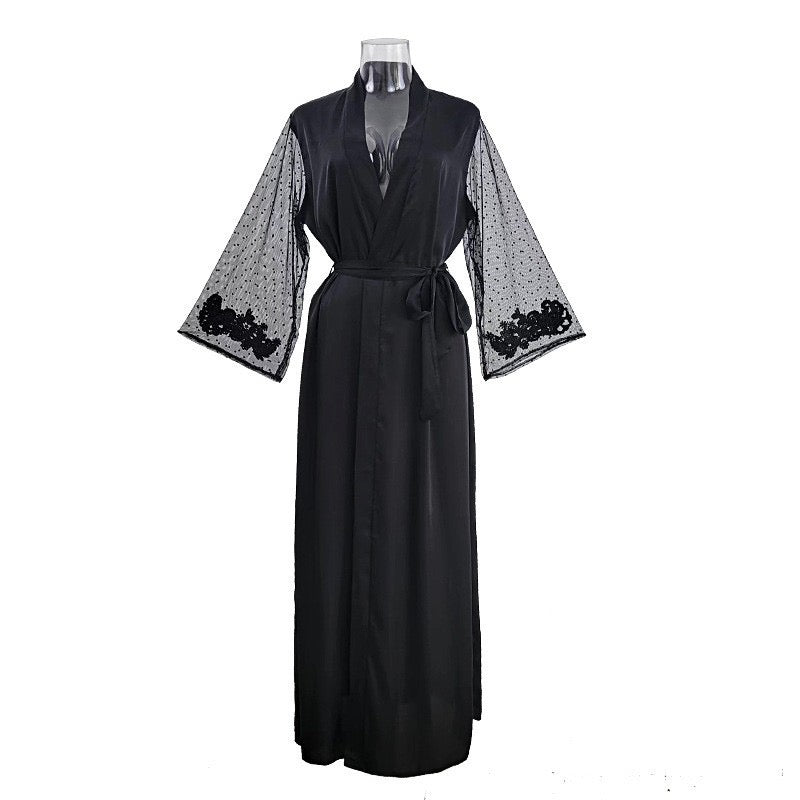 ZAHIR Private Edit: Bridal Whisper Satin Lace Nightgown & Sheer Robe Set