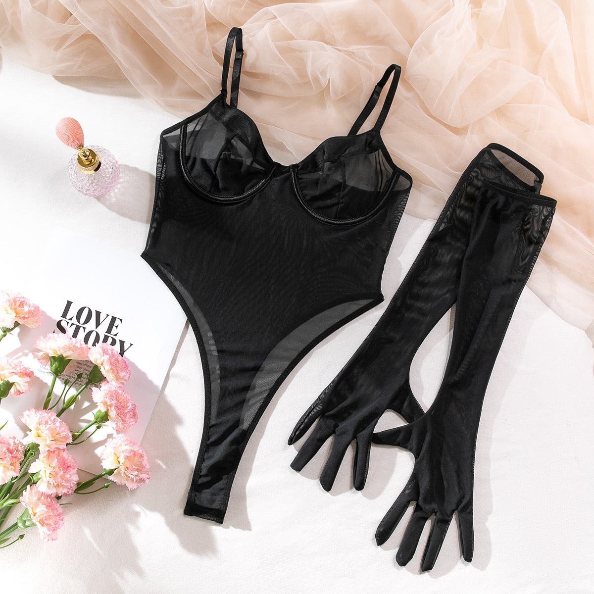 ZAHIR Sheer Mesh Bodysuit with Gloves | Private Edit