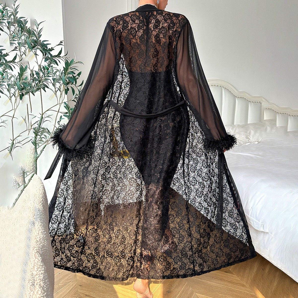 ZAHIR Lace Dress & Feather Robe Set | Private Edit