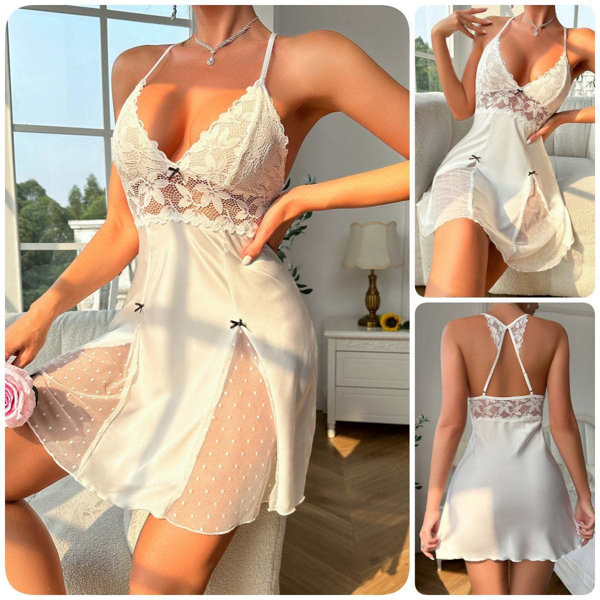 ZAHIR Ivory Lace Satin Nightgown | Private Edit