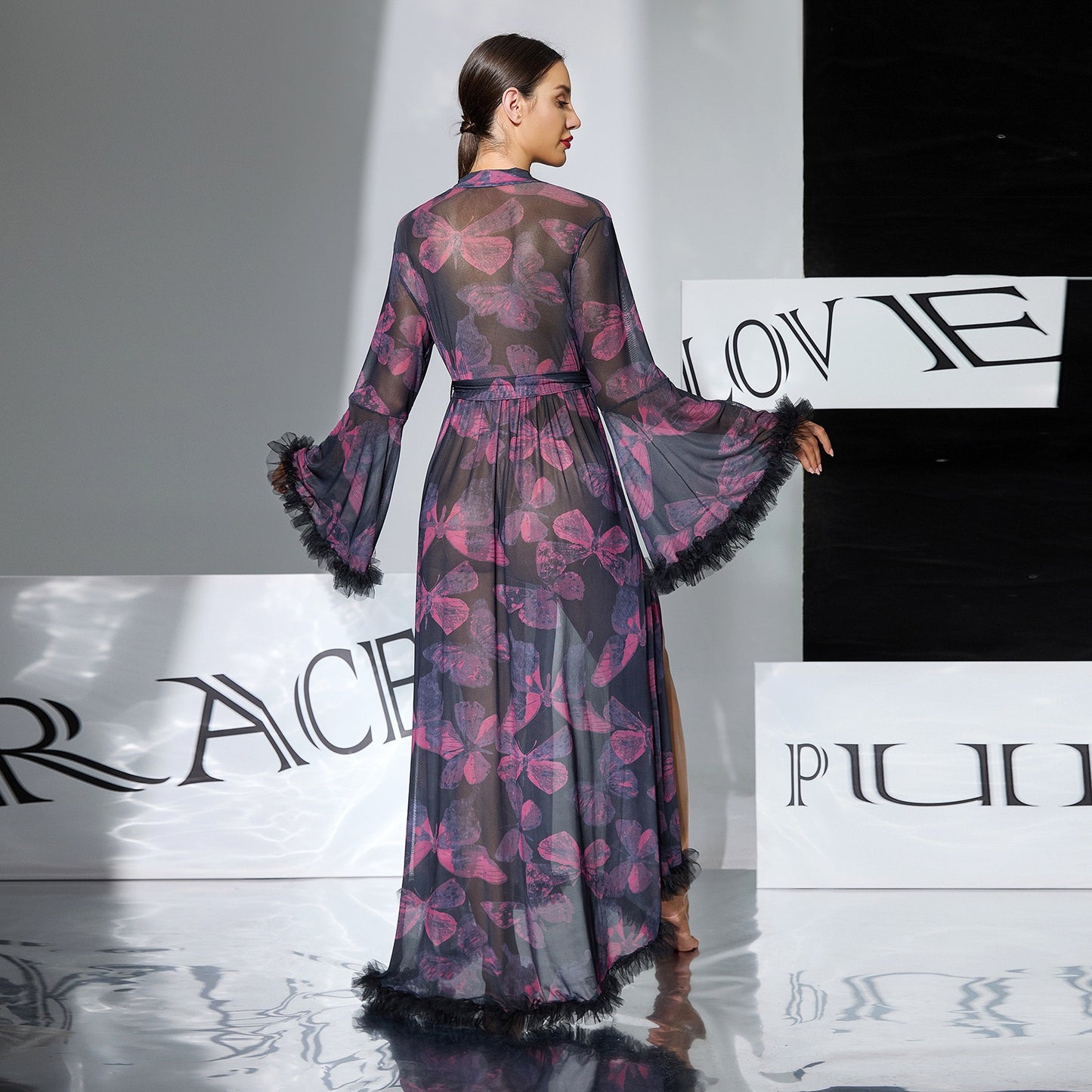 ZAHIR Private Edit: The Enchanted Butterfly Sheer Feather Trim Robe