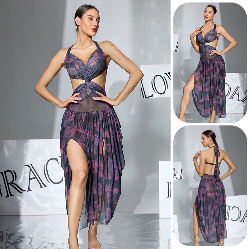 ZAHIR Private Edit - Butterfly Allure Sheer Halter Maxi Dress