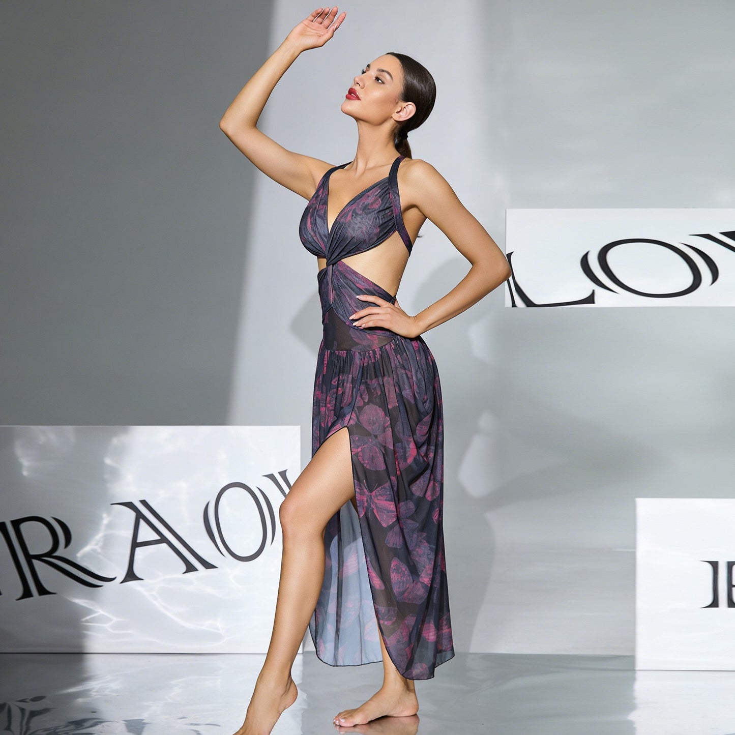 ZAHIR Private Edit - Butterfly Allure Sheer Halter Maxi Dress