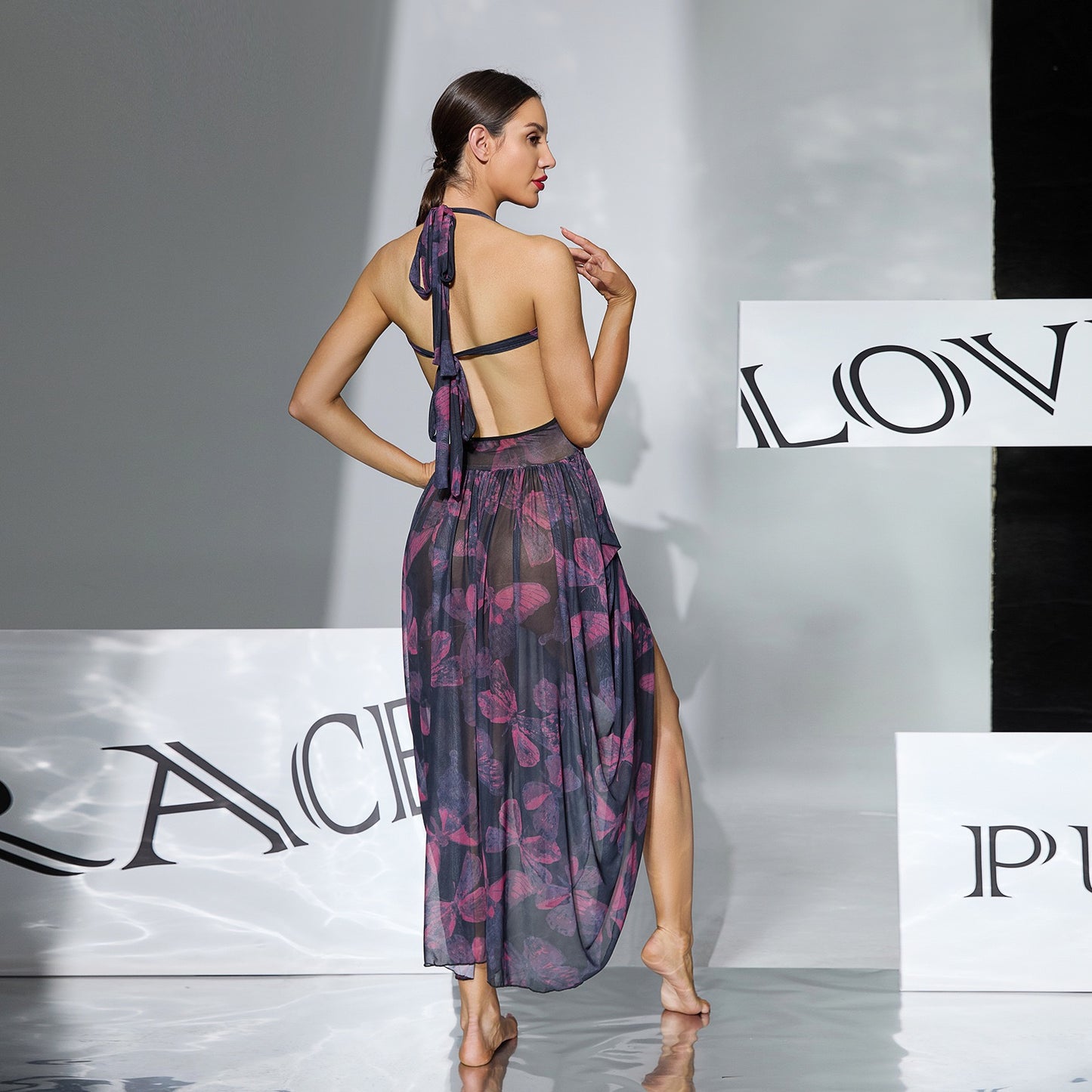 ZAHIR Private Edit - Butterfly Allure Sheer Halter Maxi Dress