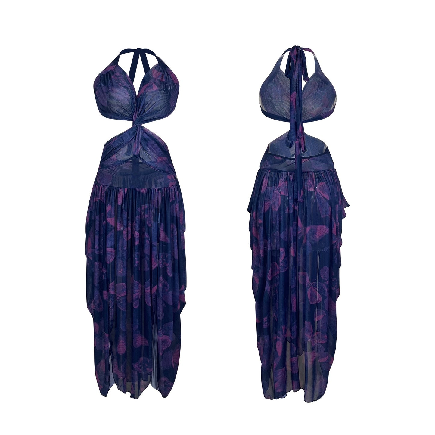 ZAHIR Private Edit - Butterfly Allure Sheer Halter Maxi Dress