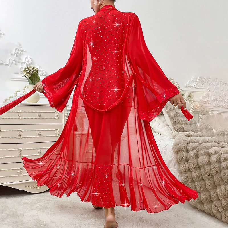 ZAHIR Private Edit Starry Crystal Sheer Mesh Kimono Robe
