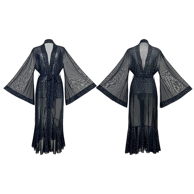 ZAHIR Private Edit Starry Crystal Sheer Mesh Kimono Robe