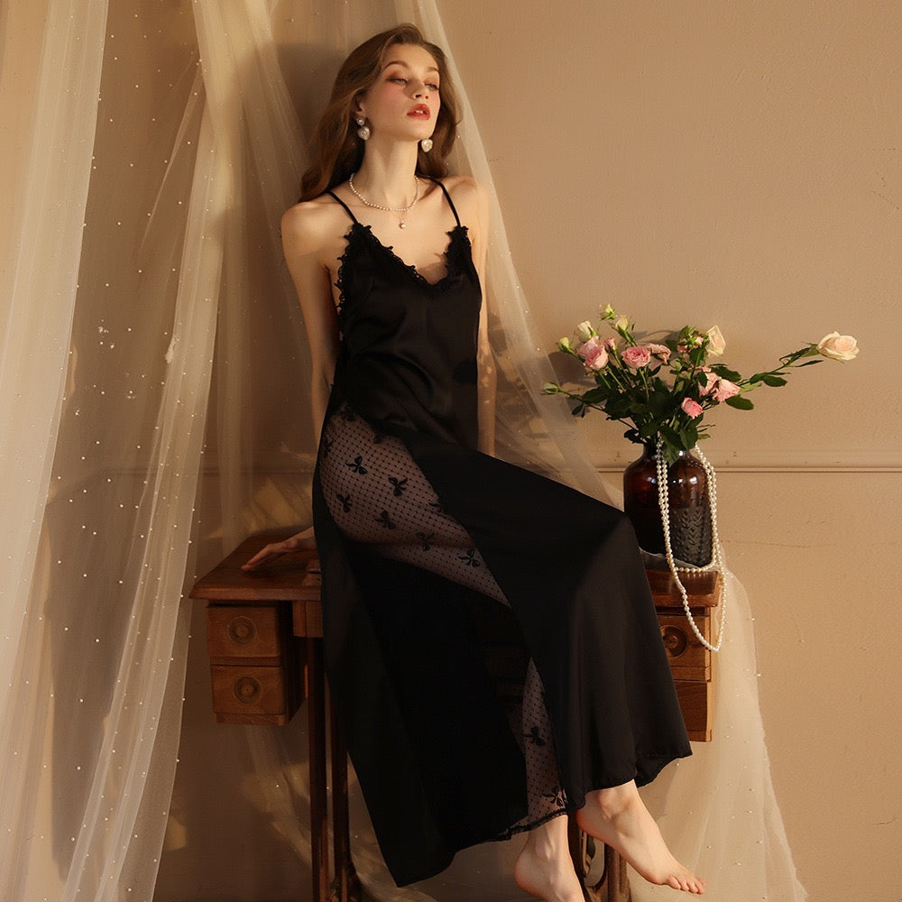 ZAHIR Private Edit: Bridal Whisper Satin Lace Nightgown & Sheer Robe Set