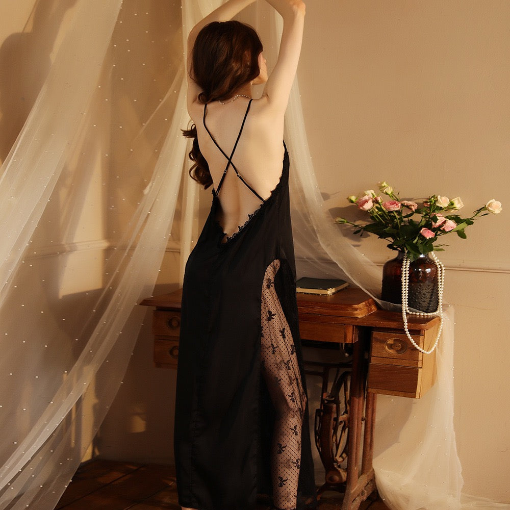 ZAHIR Private Edit: Bridal Whisper Satin Lace Nightgown & Sheer Robe Set
