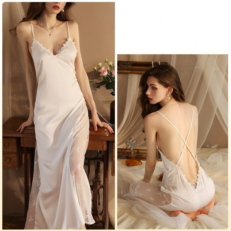 ZAHIR Private Edit: Bridal Whisper Satin Lace Nightgown & Sheer Robe Set